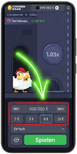 Chicken Road Demo – Einsatz einstellen, 1,00 € ausgewählt